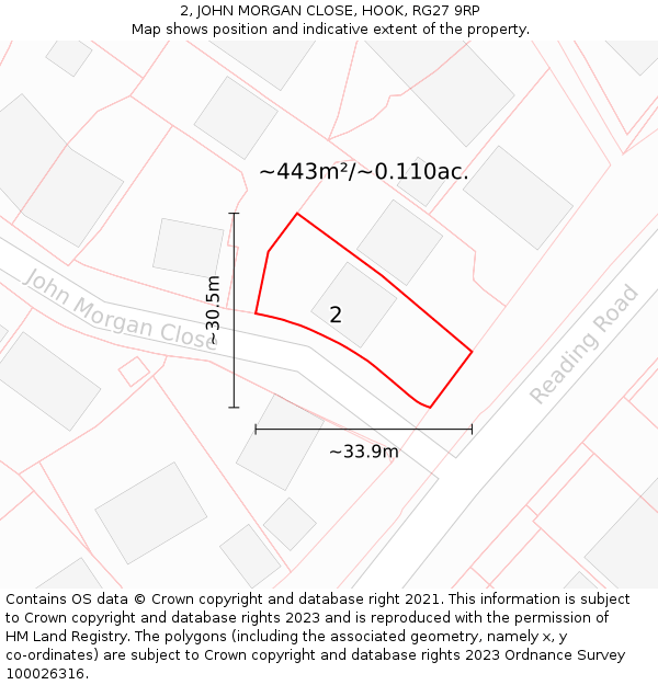 2, JOHN MORGAN CLOSE, HOOK, RG27 9RP: Plot and title map