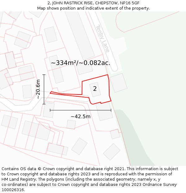 2, JOHN RASTRICK RISE, CHEPSTOW, NP16 5GF: Plot and title map