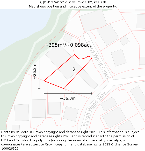 2, JOHNS WOOD CLOSE, CHORLEY, PR7 2FB: Plot and title map