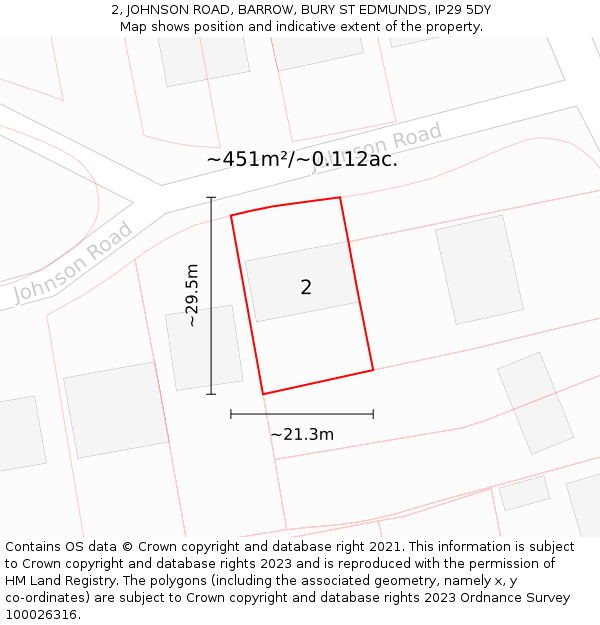 2, JOHNSON ROAD, BARROW, BURY ST EDMUNDS, IP29 5DY: Plot and title map