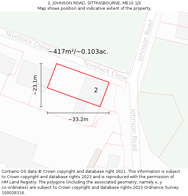 2, JOHNSON ROAD, SITTINGBOURNE, ME10 1JS: Plot and title map