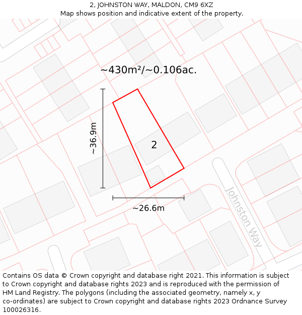 2, JOHNSTON WAY, MALDON, CM9 6XZ: Plot and title map