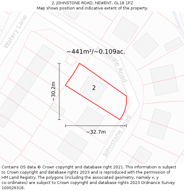 2, JOHNSTONE ROAD, NEWENT, GL18 1PZ: Plot and title map