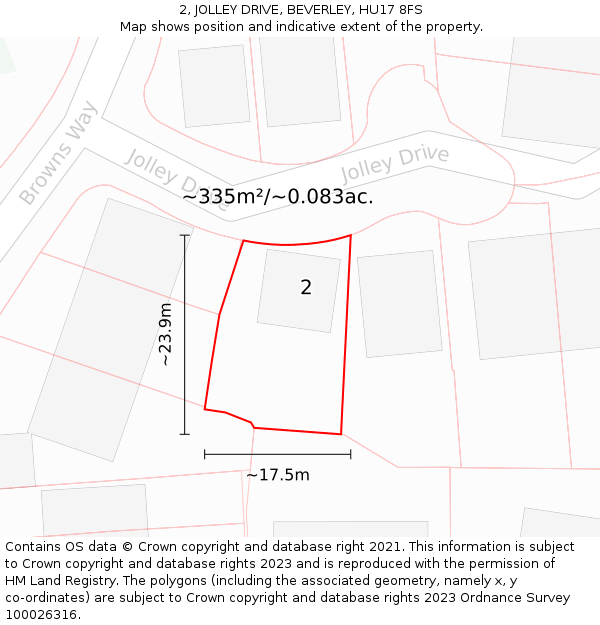 2, JOLLEY DRIVE, BEVERLEY, HU17 8FS: Plot and title map