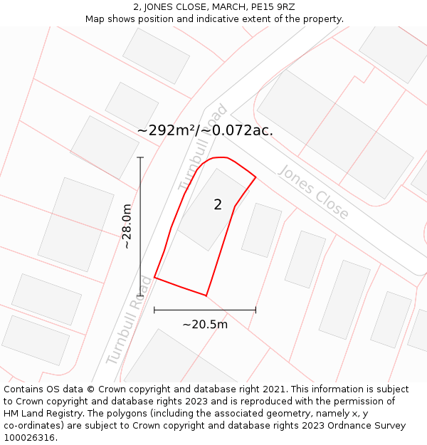 2, JONES CLOSE, MARCH, PE15 9RZ: Plot and title map