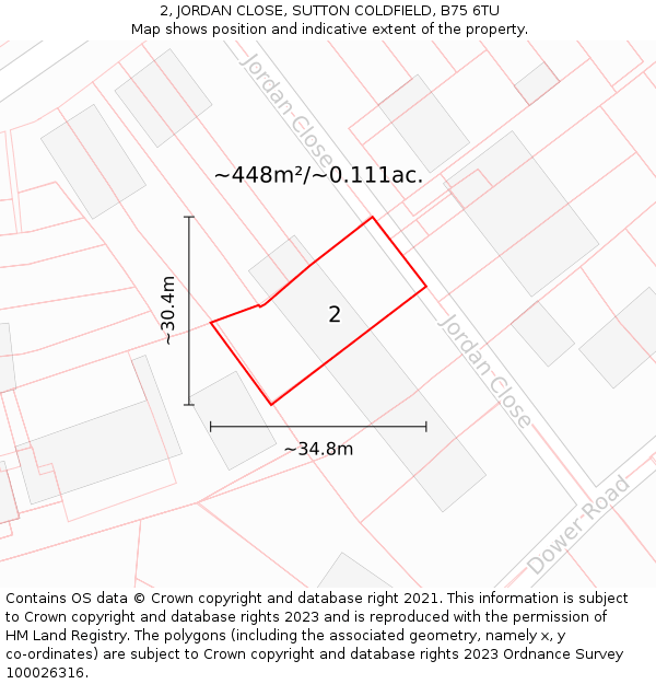 2, JORDAN CLOSE, SUTTON COLDFIELD, B75 6TU: Plot and title map