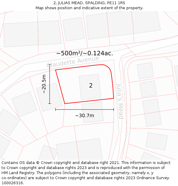 2, JULIAS MEAD, SPALDING, PE11 1RS: Plot and title map