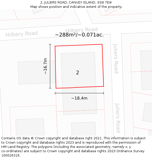 2, JULIERS ROAD, CANVEY ISLAND, SS8 7EW: Plot and title map