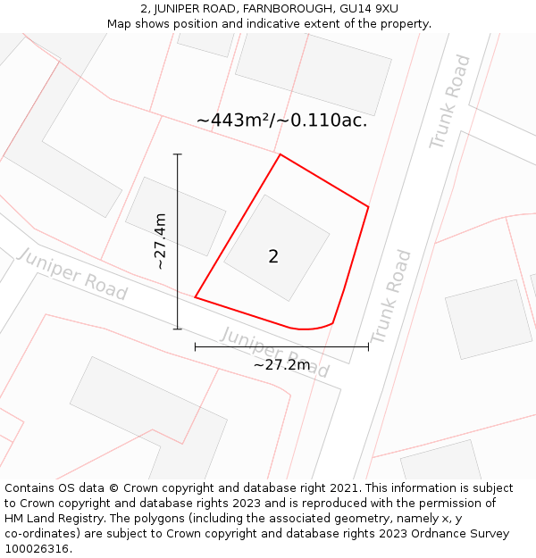 2, JUNIPER ROAD, FARNBOROUGH, GU14 9XU: Plot and title map