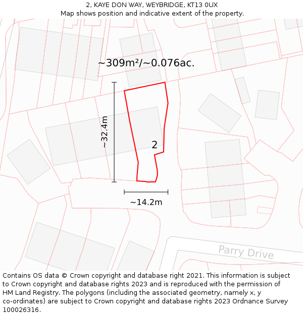 2, KAYE DON WAY, WEYBRIDGE, KT13 0UX: Plot and title map