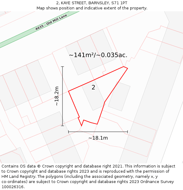 2, KAYE STREET, BARNSLEY, S71 1PT: Plot and title map