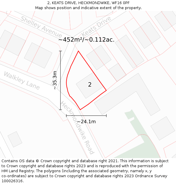 2, KEATS DRIVE, HECKMONDWIKE, WF16 0PF: Plot and title map