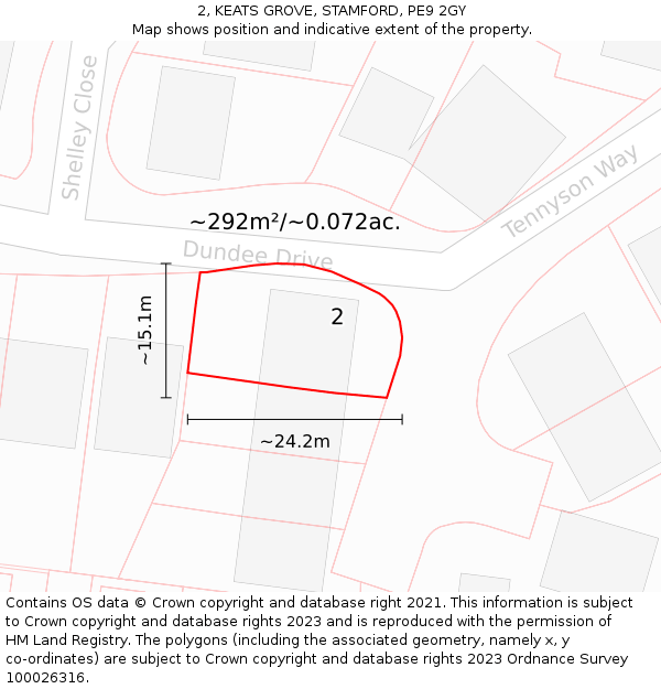 2, KEATS GROVE, STAMFORD, PE9 2GY: Plot and title map