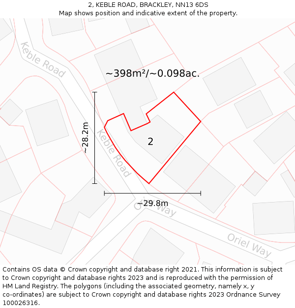 2, KEBLE ROAD, BRACKLEY, NN13 6DS: Plot and title map