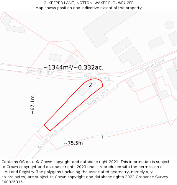 2, KEEPER LANE, NOTTON, WAKEFIELD, WF4 2FE: Plot and title map