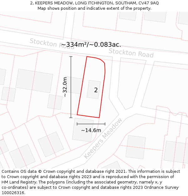 2, KEEPERS MEADOW, LONG ITCHINGTON, SOUTHAM, CV47 9AQ: Plot and title map