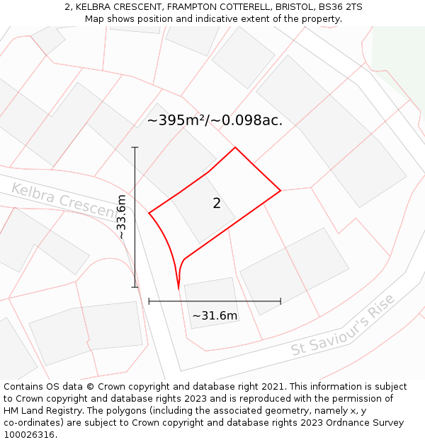 2, KELBRA CRESCENT, FRAMPTON COTTERELL, BRISTOL, BS36 2TS: Plot and title map