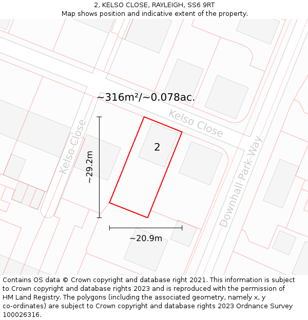 2, KELSO CLOSE, RAYLEIGH, SS6 9RT: Plot and title map