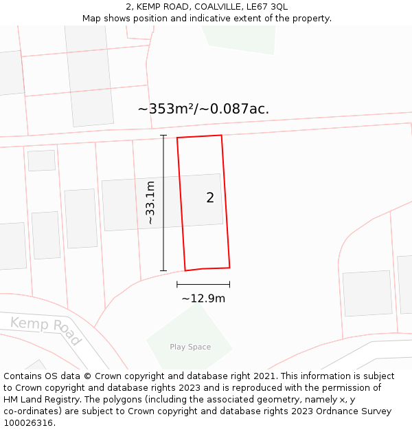 2, KEMP ROAD, COALVILLE, LE67 3QL: Plot and title map