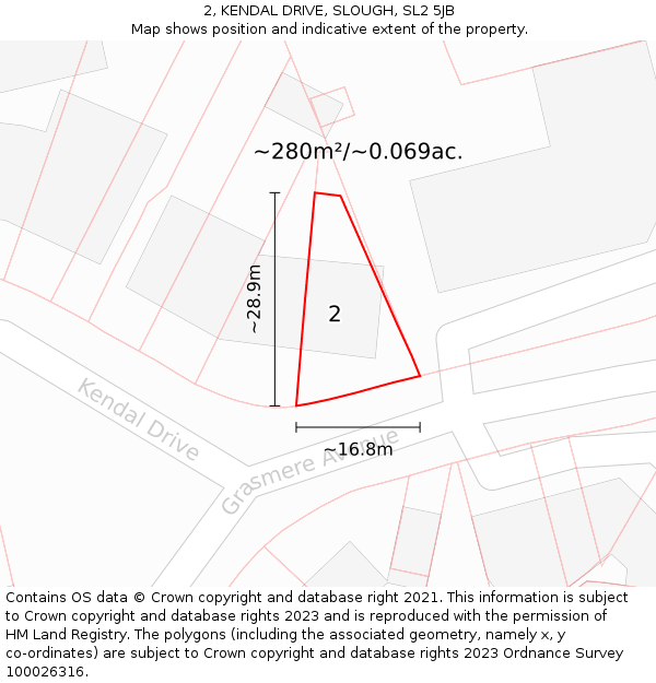 2, KENDAL DRIVE, SLOUGH, SL2 5JB: Plot and title map