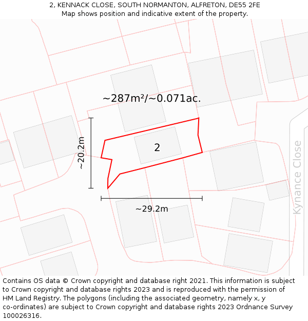 2, KENNACK CLOSE, SOUTH NORMANTON, ALFRETON, DE55 2FE: Plot and title map