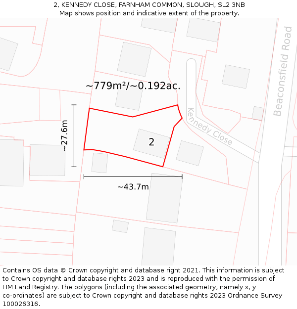 2, KENNEDY CLOSE, FARNHAM COMMON, SLOUGH, SL2 3NB: Plot and title map