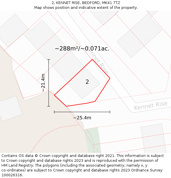 2, KENNET RISE, BEDFORD, MK41 7TZ: Plot and title map