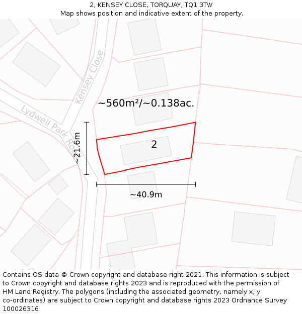 2, KENSEY CLOSE, TORQUAY, TQ1 3TW: Plot and title map