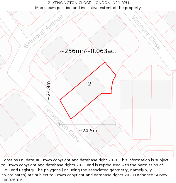 2, KENSINGTON CLOSE, LONDON, N11 3PU: Plot and title map