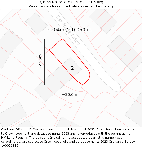 2, KENSINGTON CLOSE, STONE, ST15 8XQ: Plot and title map