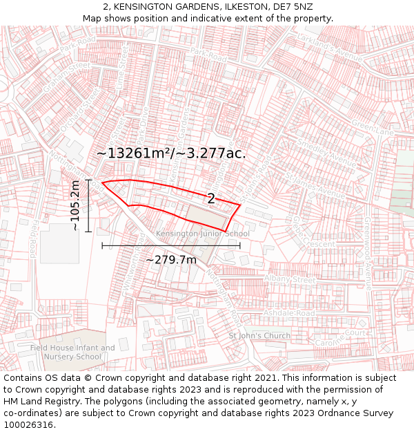 2, KENSINGTON GARDENS, ILKESTON, DE7 5NZ: Plot and title map