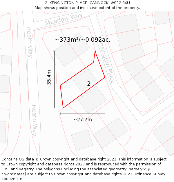 2, KENSINGTON PLACE, CANNOCK, WS12 3XU: Plot and title map