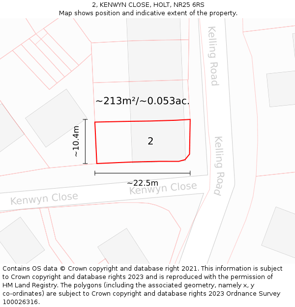 2, KENWYN CLOSE, HOLT, NR25 6RS: Plot and title map