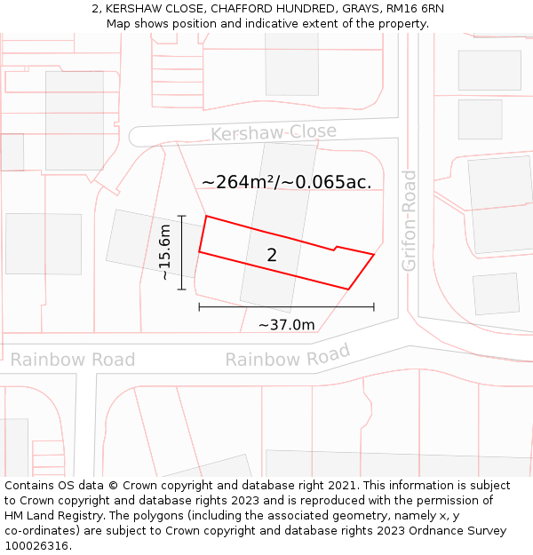 2, KERSHAW CLOSE, CHAFFORD HUNDRED, GRAYS, RM16 6RN: Plot and title map