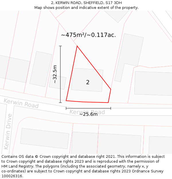 2, KERWIN ROAD, SHEFFIELD, S17 3DH: Plot and title map