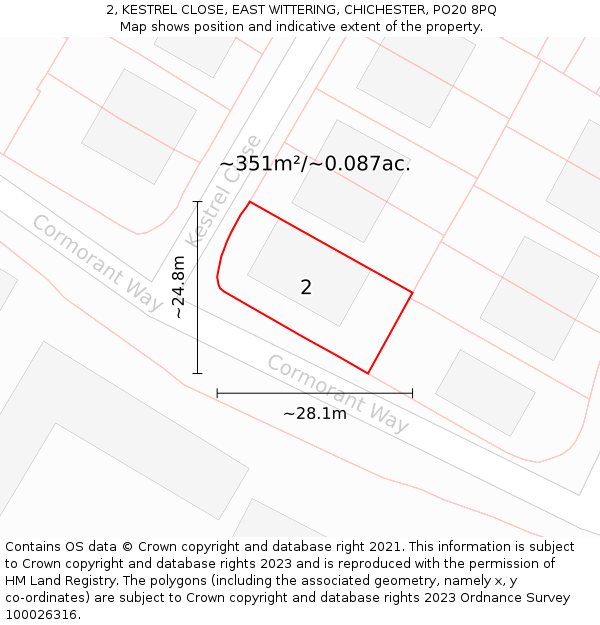 2, KESTREL CLOSE, EAST WITTERING, CHICHESTER, PO20 8PQ: Plot and title map