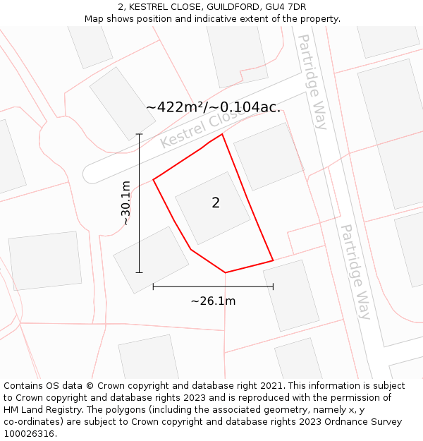 2, KESTREL CLOSE, GUILDFORD, GU4 7DR: Plot and title map