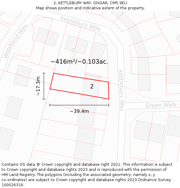 2, KETTLEBURY WAY, ONGAR, CM5 9EU: Plot and title map