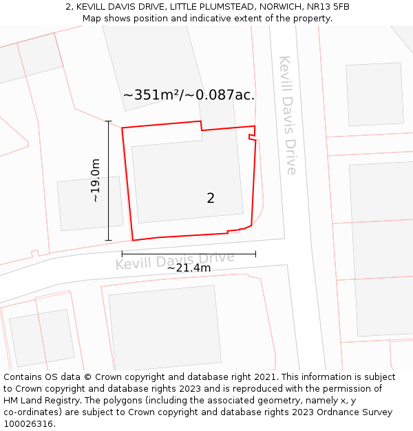 2, KEVILL DAVIS DRIVE, LITTLE PLUMSTEAD, NORWICH, NR13 5FB: Plot and title map