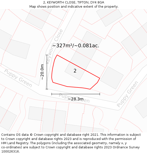 2, KEYWORTH CLOSE, TIPTON, DY4 8GA: Plot and title map