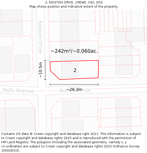 2, KIDSTON DRIVE, CREWE, CW1 3GG: Plot and title map