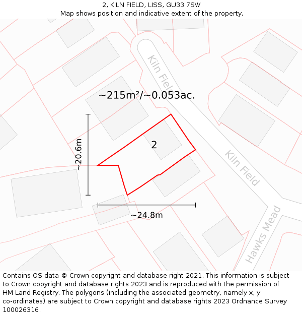 2, KILN FIELD, LISS, GU33 7SW: Plot and title map