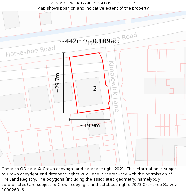 2, KIMBLEWICK LANE, SPALDING, PE11 3GY: Plot and title map