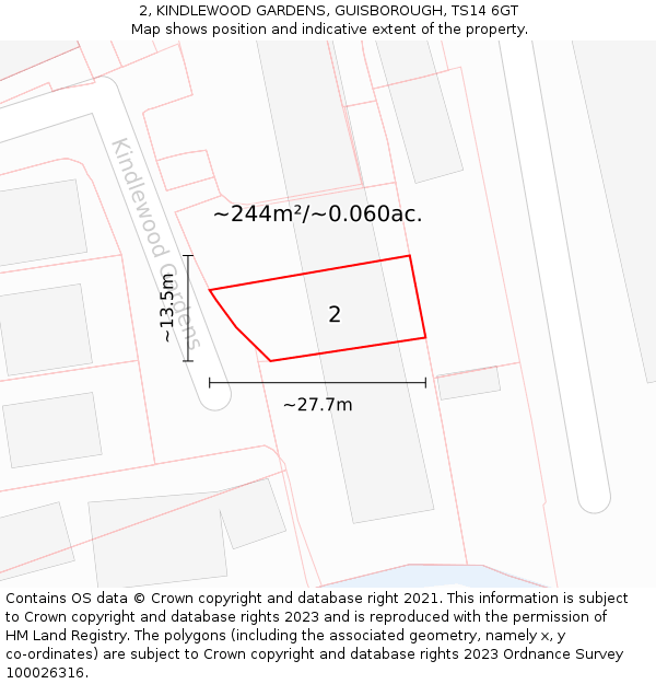 2, KINDLEWOOD GARDENS, GUISBOROUGH, TS14 6GT: Plot and title map