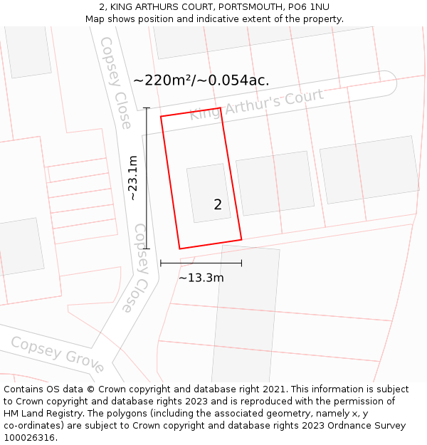 2, KING ARTHURS COURT, PORTSMOUTH, PO6 1NU: Plot and title map