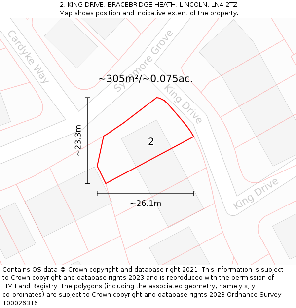 2, KING DRIVE, BRACEBRIDGE HEATH, LINCOLN, LN4 2TZ: Plot and title map