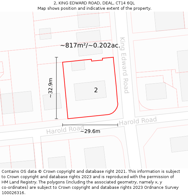 2, KING EDWARD ROAD, DEAL, CT14 6QL: Plot and title map