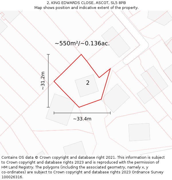 2, KING EDWARDS CLOSE, ASCOT, SL5 8PB: Plot and title map