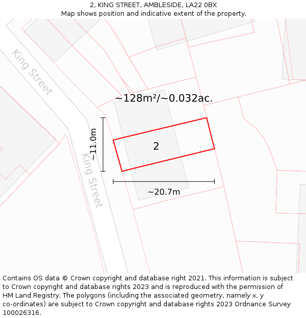 2, KING STREET, AMBLESIDE, LA22 0BX: Plot and title map