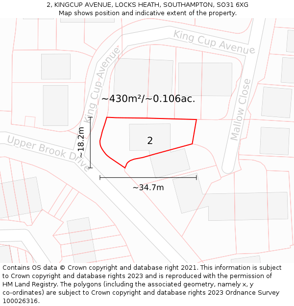 2, KINGCUP AVENUE, LOCKS HEATH, SOUTHAMPTON, SO31 6XG: Plot and title map